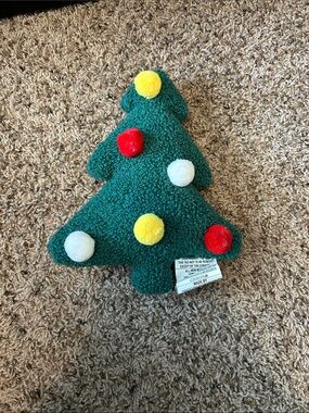 Green Plush Christmas Tree Pillow with Pom-Pom Ornaments